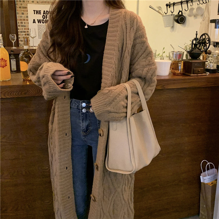 Damen Grobstrick-Cardigan mit XL-Knopfverzierung und lässiger Oversized-Passform Drune