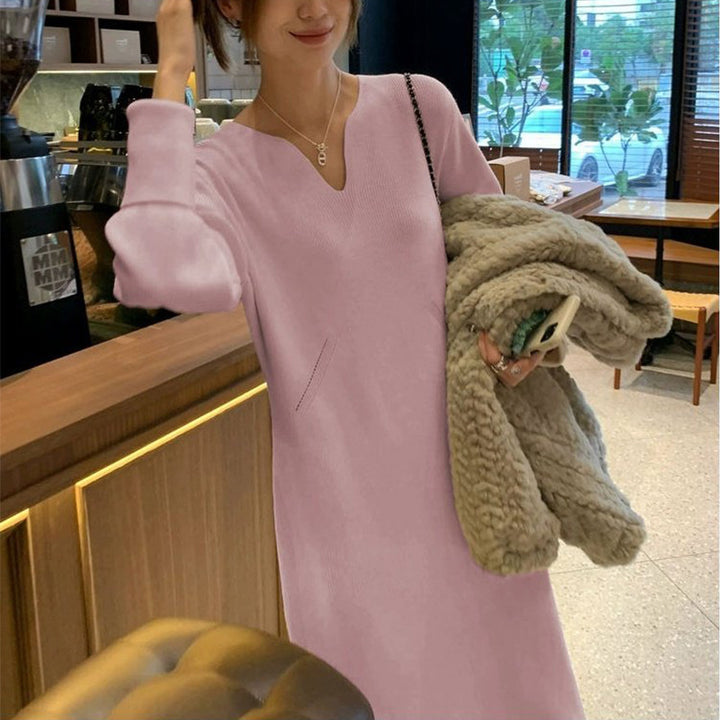 Damen Strickkleid mit tiefem V-Ausschnitt und speziell entwickelter Struktur Drune