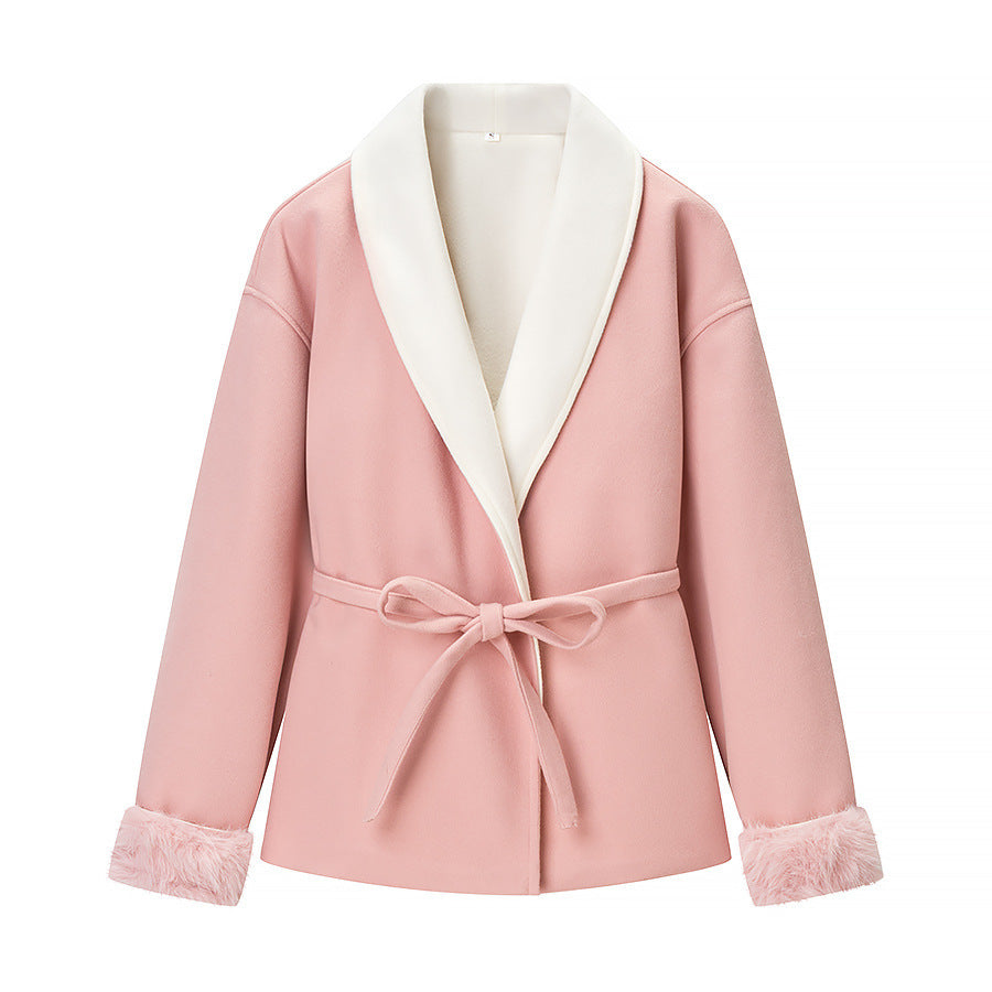 Damen Kuschelige Jacke mit weichem Innenfutter und Taillengürtel Drune