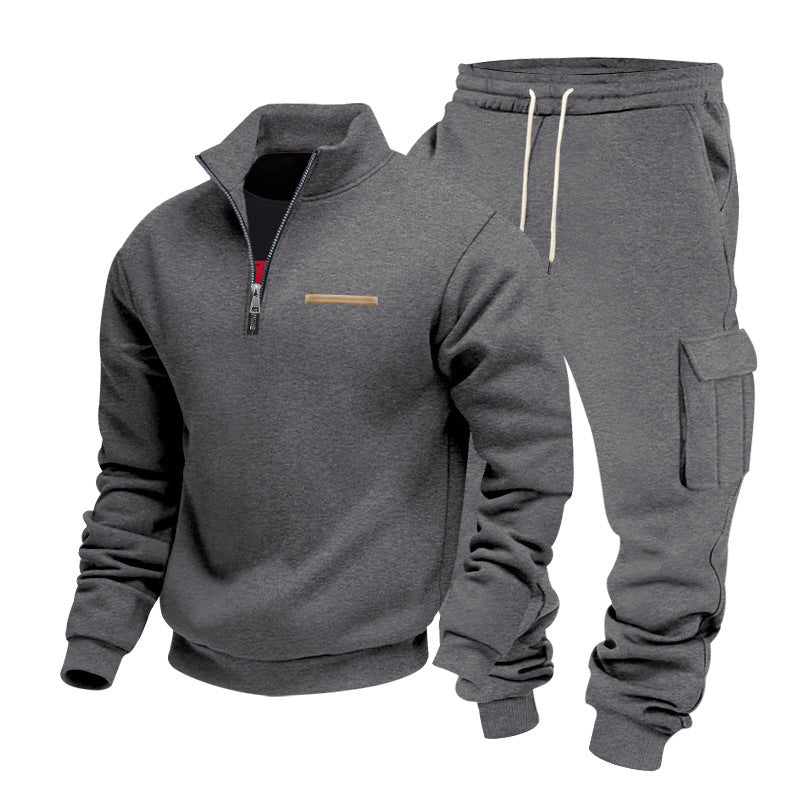 Herren Zip-Pullover- und Cargo-Jogger-Set aus weichem French-Terry Drune