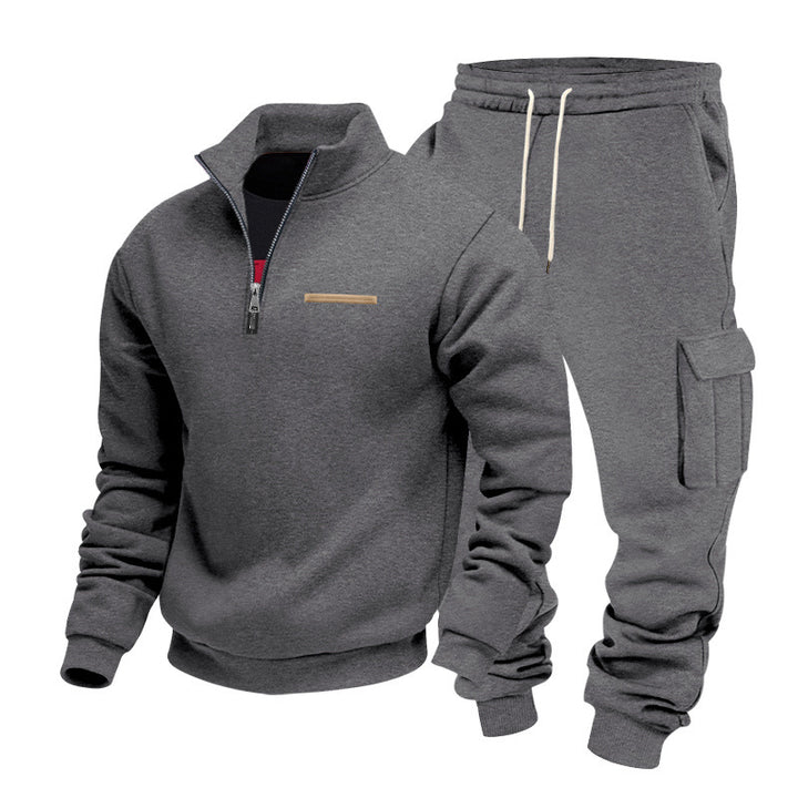 Herren Zip-Pullover- und Cargo-Jogger-Set aus weichem French-Terry Drune