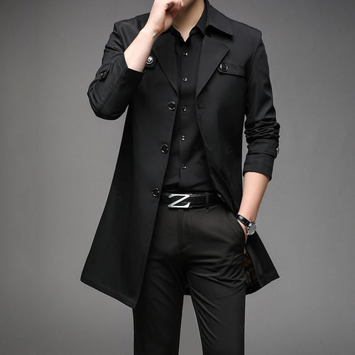 Herren Leichter Trenchcoat mit tailliertem Schnitt, Brustpatten und verstellbaren Ärmelriegeln Drune