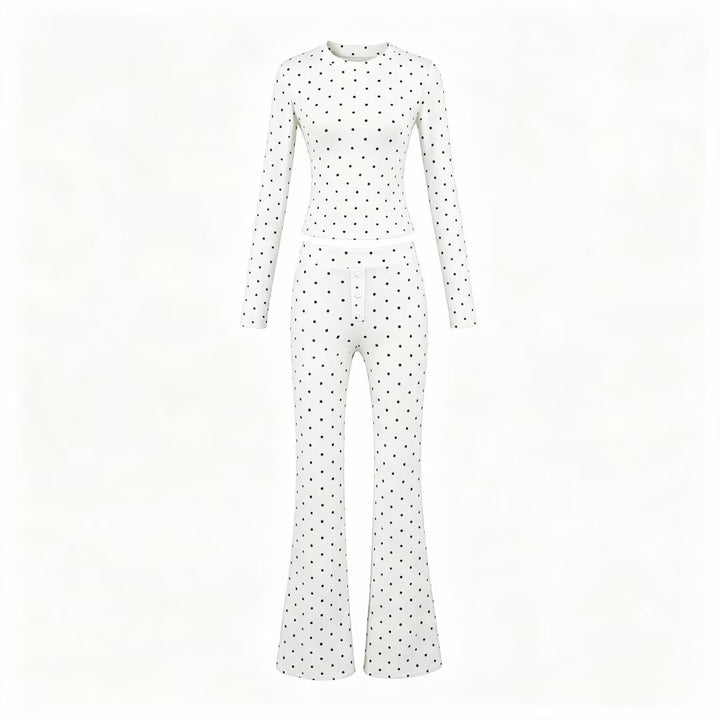 Damen Zweiteiliges Stretch-Jersey Lounge-Set mit Cropped Longsleeve und High‑Waist Schlaghose Drune