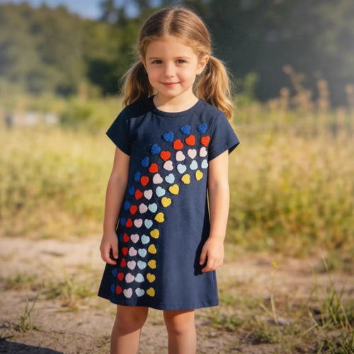 Mädchen T-Shirt Kleid mit buntem Herz-Stickdesign Drune
