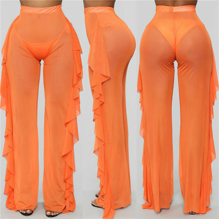 Damen transparente Strandhose mit asymmetrischem Rüschenbesatz Drune