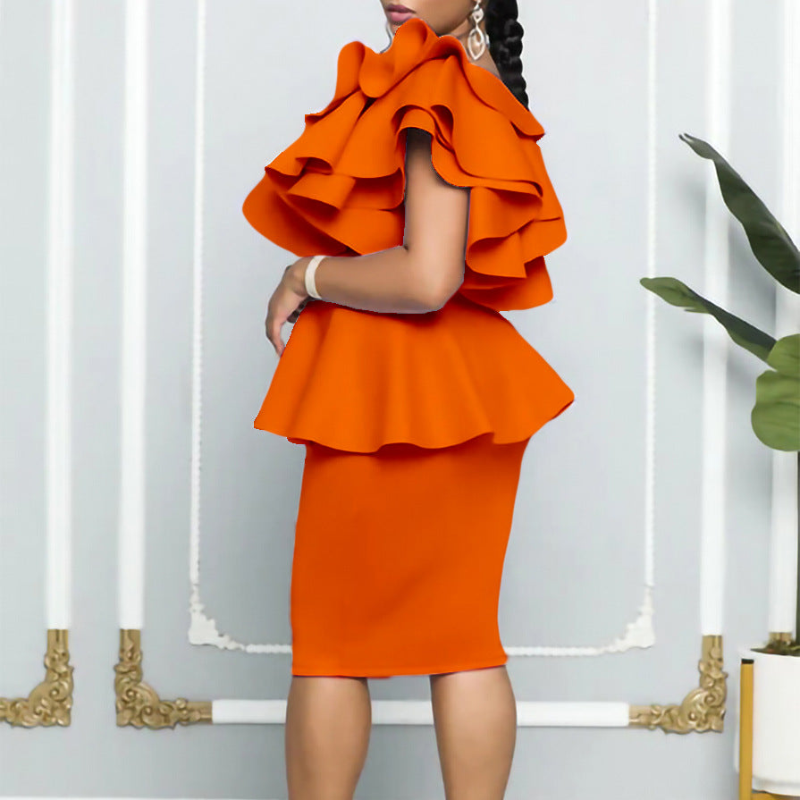 Damen Peplum-Kleid mit Rüschendetails und schulterfreiem Design Drune