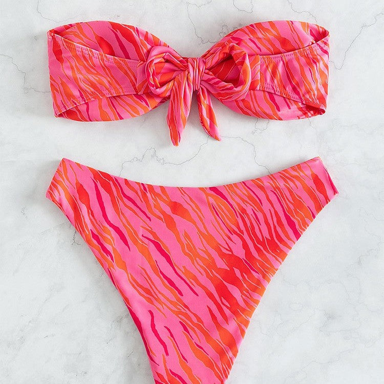 Damen Bandeau-Bikini mit elastischem Wickeldesign und hohem Beinausschnitt Drune