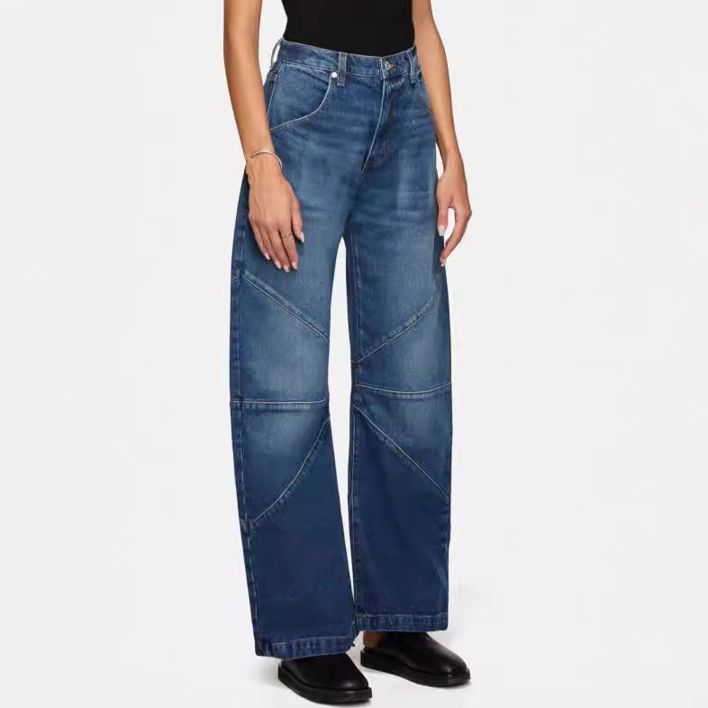 Damen breite Jeans mit einzigartigem Nahtdesign im angesagten Stil Drune
