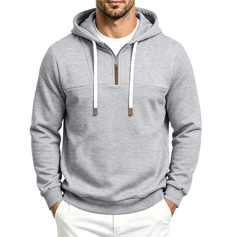 Herren Moderner Halbzip-Hoodie aus French Terry mit Zierriegel und Kordelzug Drune