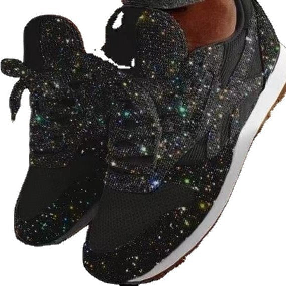 Damen nan glitzernde Sneaker mit kristallbesetzter Oberfläche, gepolstertem Komfortfußbett und rutschfester Gummisohle Drune
