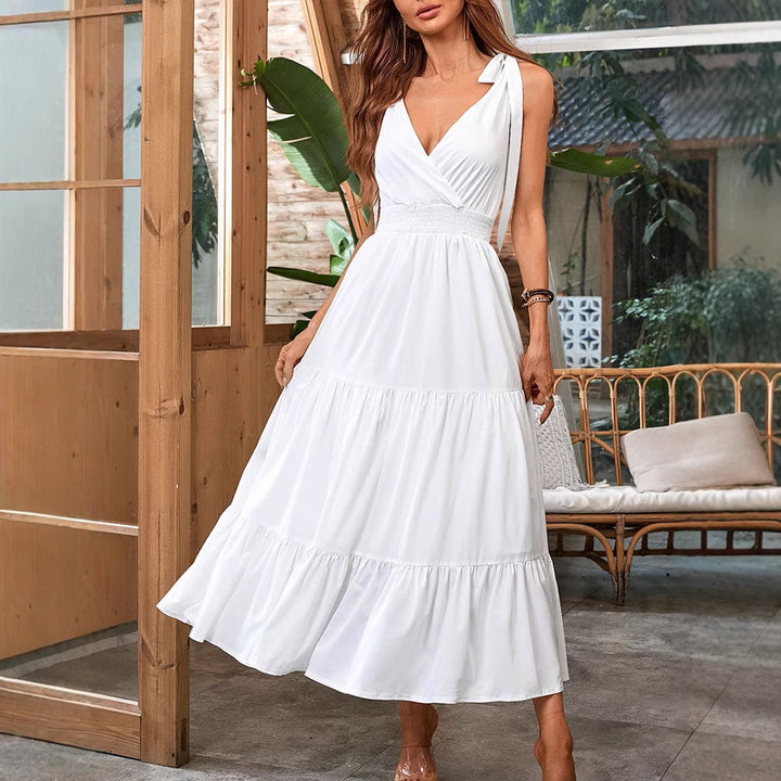 Damen Maxikleid mit schickem V-Ausschnitt und Rüschendetail Drune