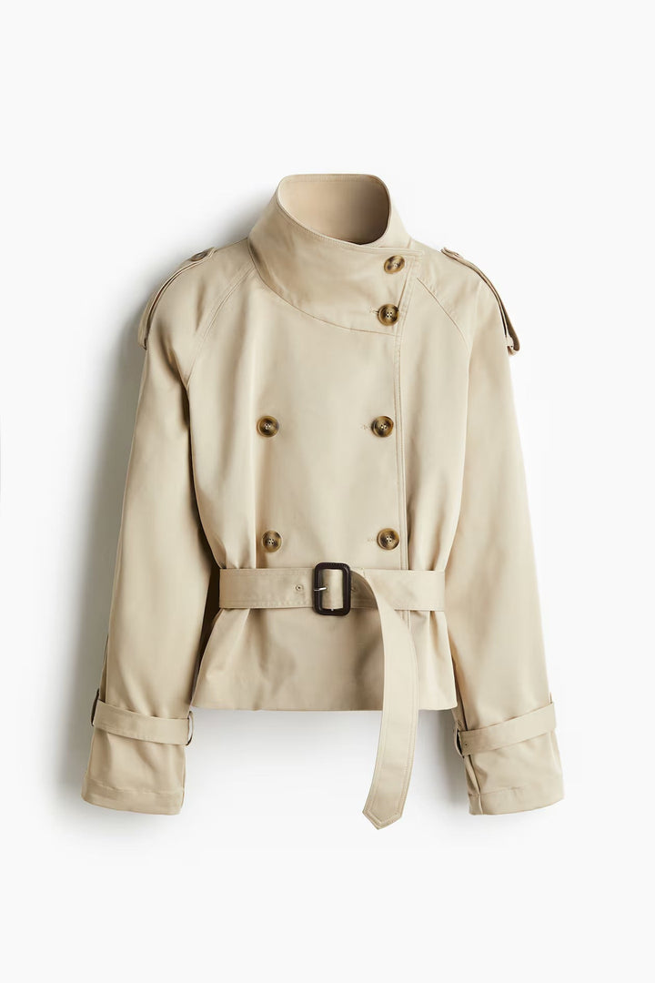 Damen modische Trenchjacke mit Gürtel und doppelter Knopfaiusschnitt Drune