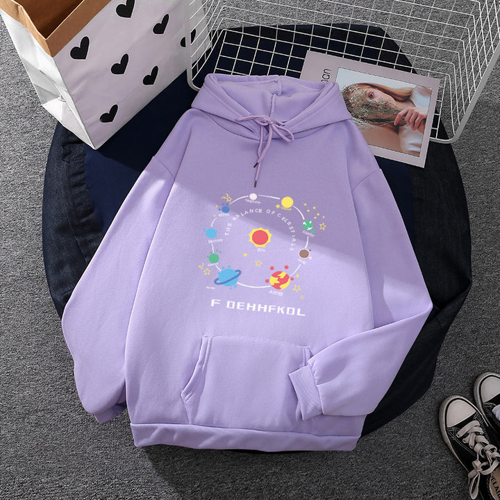 Damen nan Kapuzenpullover im Astronomie‑Print mit Kängurutasche und verstellbarem Kordelzug Drune
