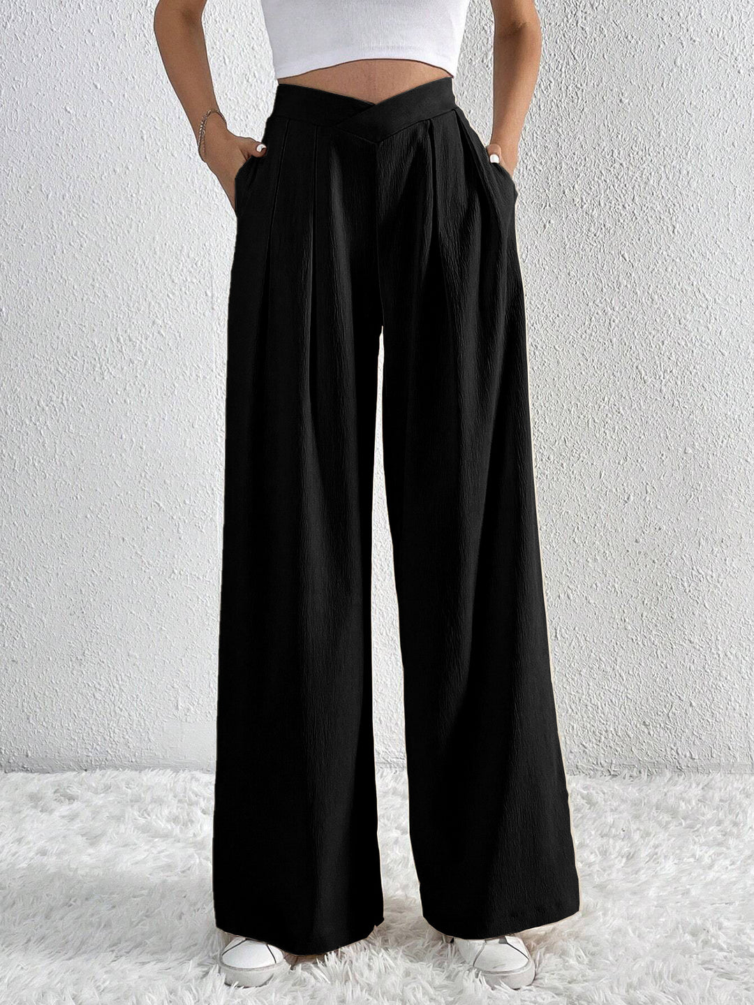 Damen hohe Bund Culotte-Hose mit Faltenlegung und weitem Bein Drune