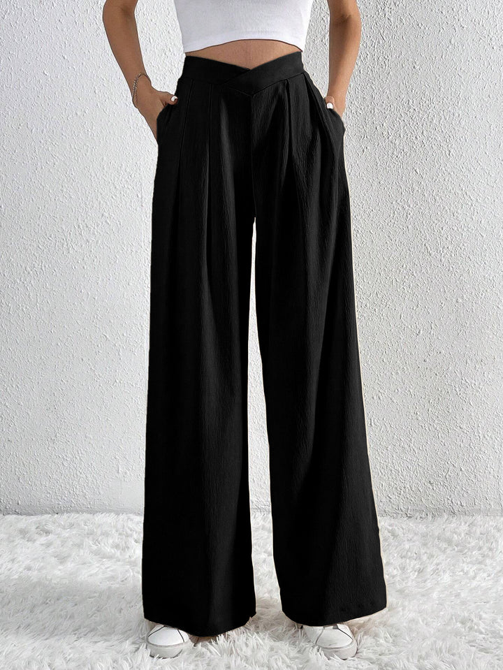 Damen hohe Bund Culotte-Hose mit Faltenlegung und weitem Bein Drune