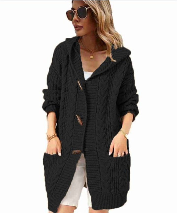 Damen Grobstrick Cardigan mit praktischen Taschen und kuscheliger Kapuze Drune