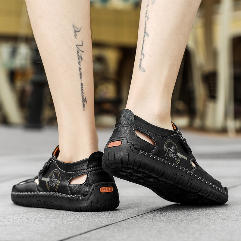 Herren Bequeme Lederfreizeitschuhe mit Reißverschluss und atmungsaktiven Öffnungen Drune