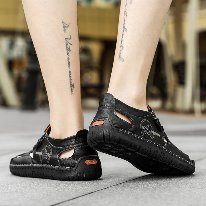 Herren Bequeme Lederfreizeitschuhe mit Reißverschluss und atmungsaktiven Öffnungen Drune