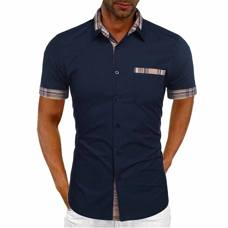 Herren Freizeit Kurzarm Button-Up Hemd mit karierter Akzent Drune