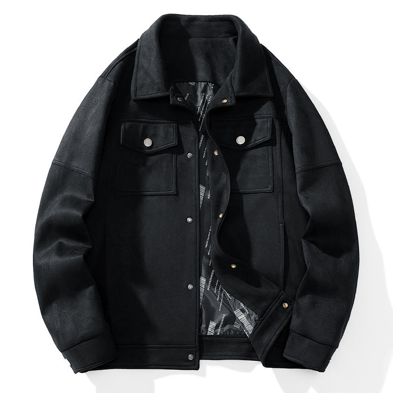 Herren Overshirt aus Kunstleder mit Hemdkragen und Pattentaschen Drune