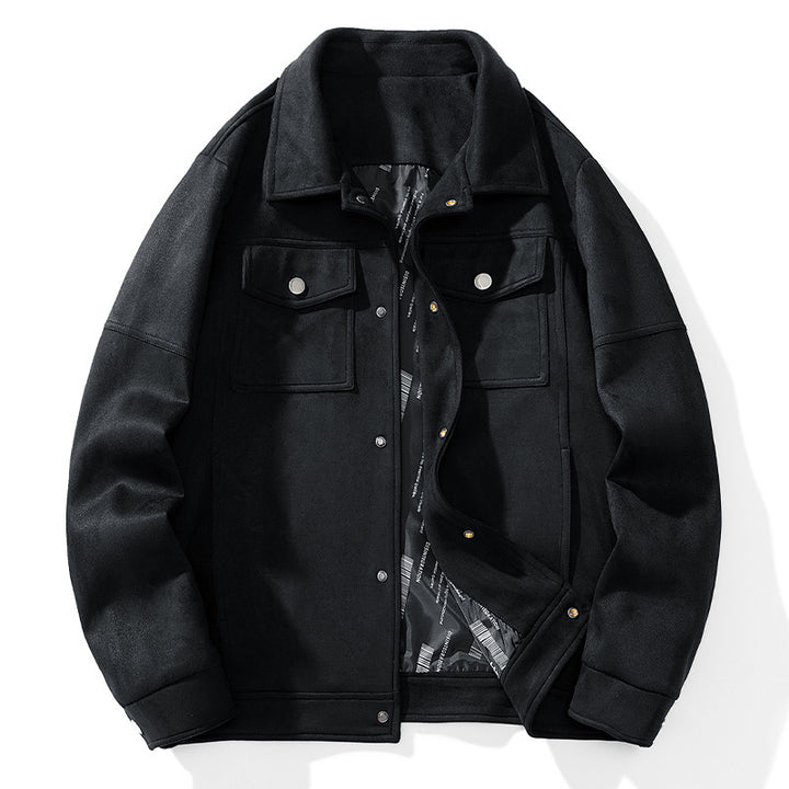 Herren Overshirt aus Kunstleder mit Hemdkragen und Pattentaschen Drune