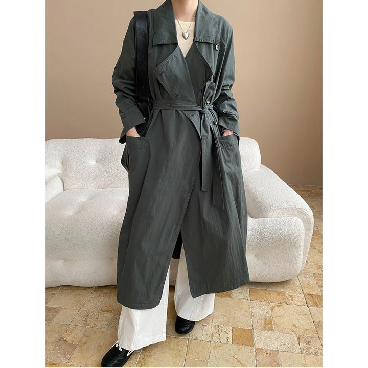 Damen eleganter Oversized Trenchcoat mit praktischen Taschen und Gürtel Drune