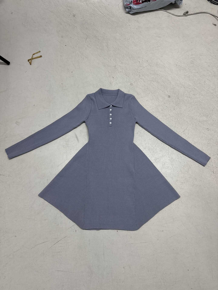Damen nan geripptes Polokleid mit taillierter Miederform und ausgestelltem Volantrock Drune