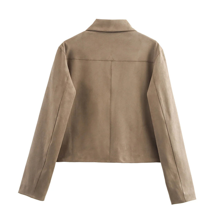 Damen nan cropped Hemdblouson aus Mikrofaser‑Velours mit großen Klappentaschen Drune