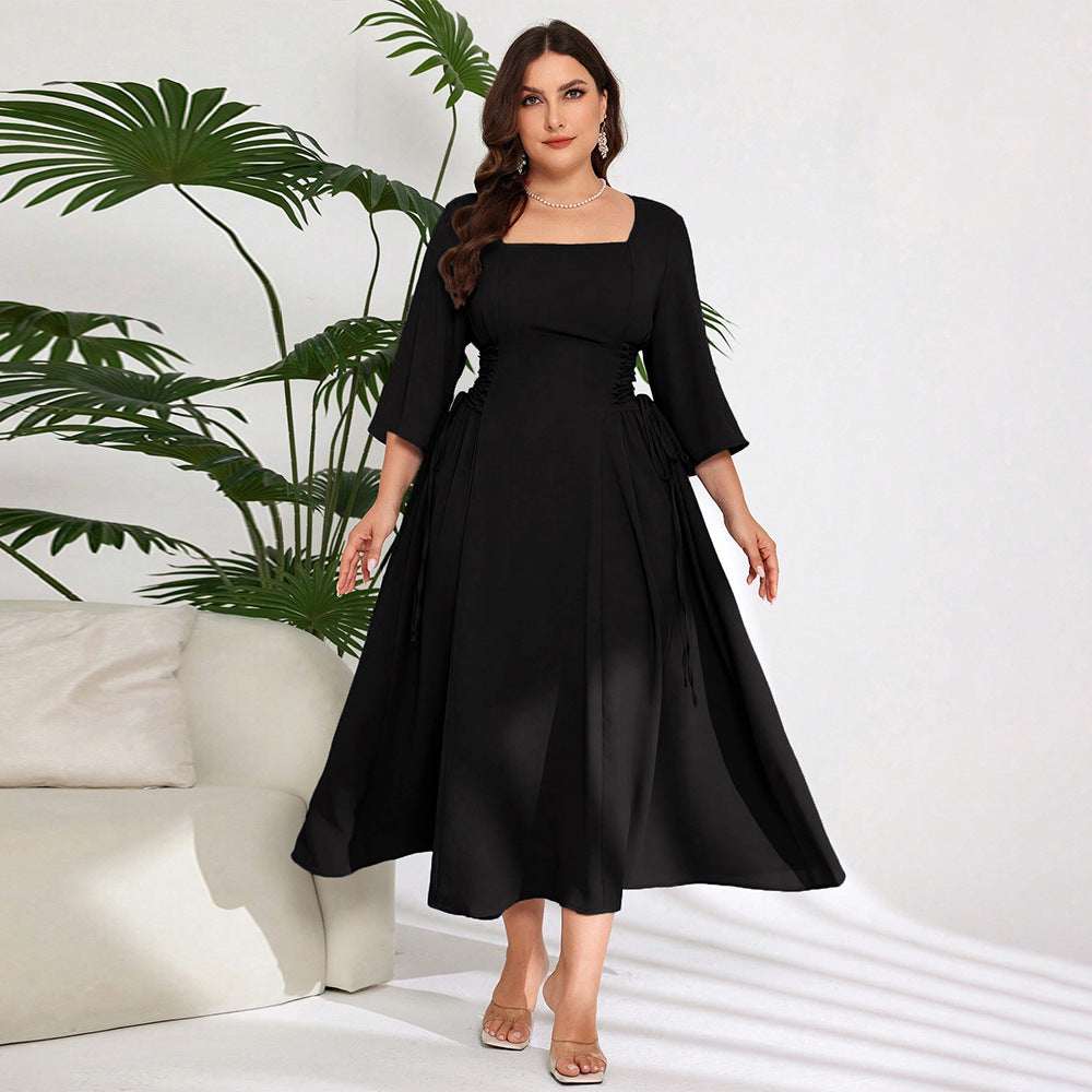 Damen Midi-Kleid mit schickem Quadrat-Ausschnitt und eleganten Rüschendetails Drune