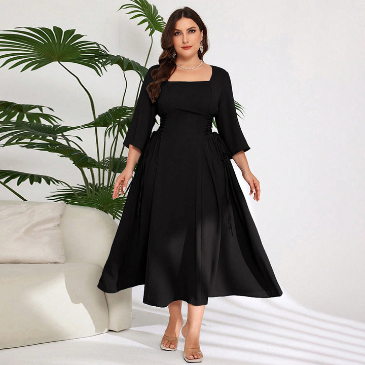 Damen Midi-Kleid mit schickem Quadrat-Ausschnitt und eleganten Rüschendetails Drune