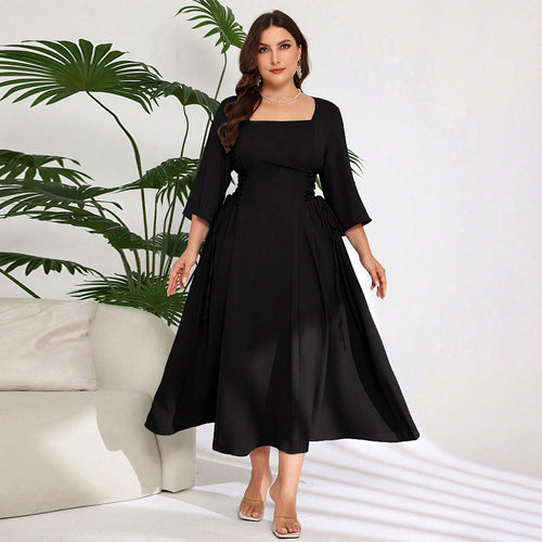 Damen Midi-Kleid mit schickem Quadrat-Ausschnitt und eleganten Rüschendetails Drune