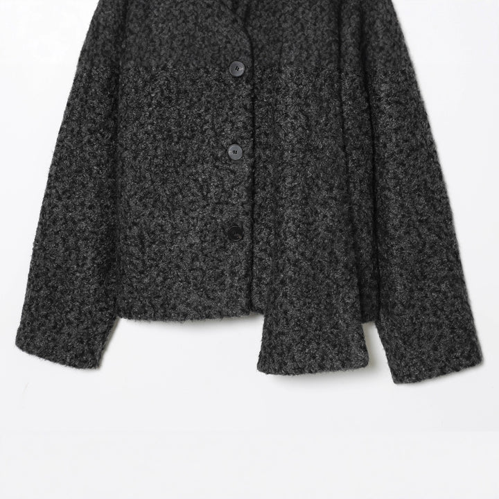 Damen nan kastiges Bouclé-Cape mit voluminösem Rollkragen und Frontknöpfen Drune