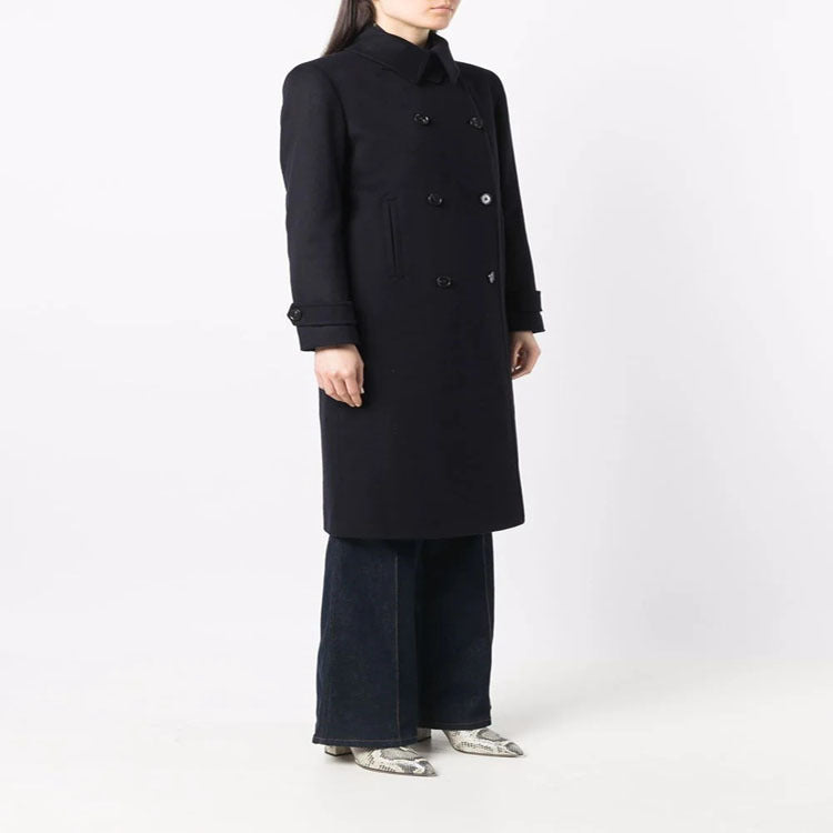 Damen Figurnaher Zweireihiger Wollmix-Longcoat mit fallendem Revers Drune