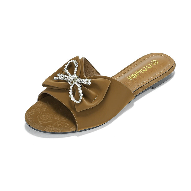 Damen Kunststoff Pantoletten mit eleganter Schleifenverzierung Drune