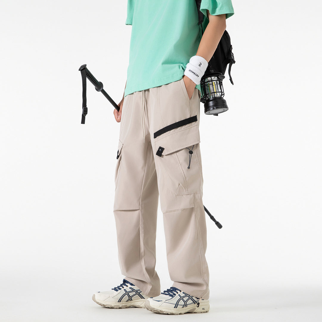 Herren Weite Utility-Cargo-Hose mit Tunnelzugbund, Multifachtaschen und verstellbaren Beinabschlüssen Drune
