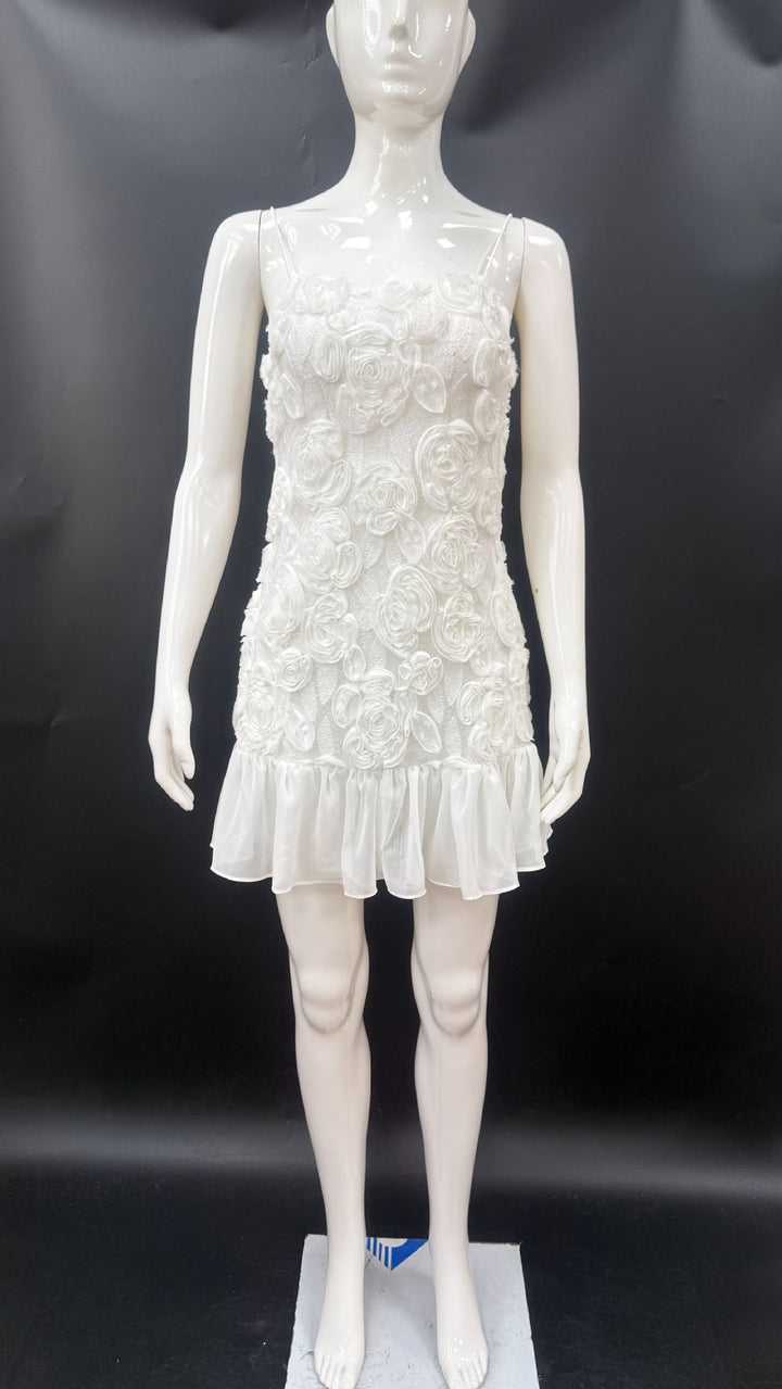 Damen Kleid mit floralen Applikationen und gerafftem Saum Drune