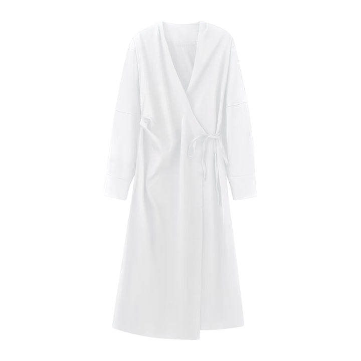 Damen Wickel‑Midikleid mit V‑Ausschnitt und Bindegürtel Drune