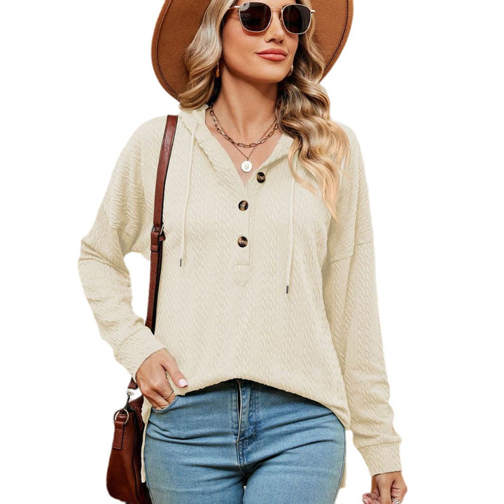 Damen lässiger Pullover mit Knopfdetails und Kapuze Drune
