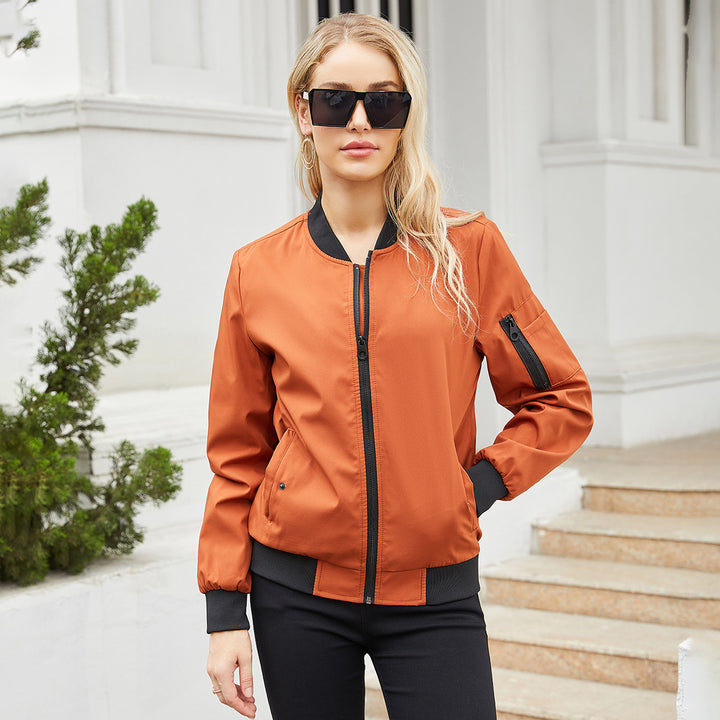 Damen modische Bomberjacke mit praktischen Reißverschlusstaschen und sportlichem Kragen Drune