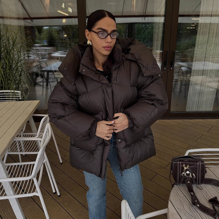 Damen Oversize Steppjacke mit hohem Schalkragen und wattierter Füllung Drune