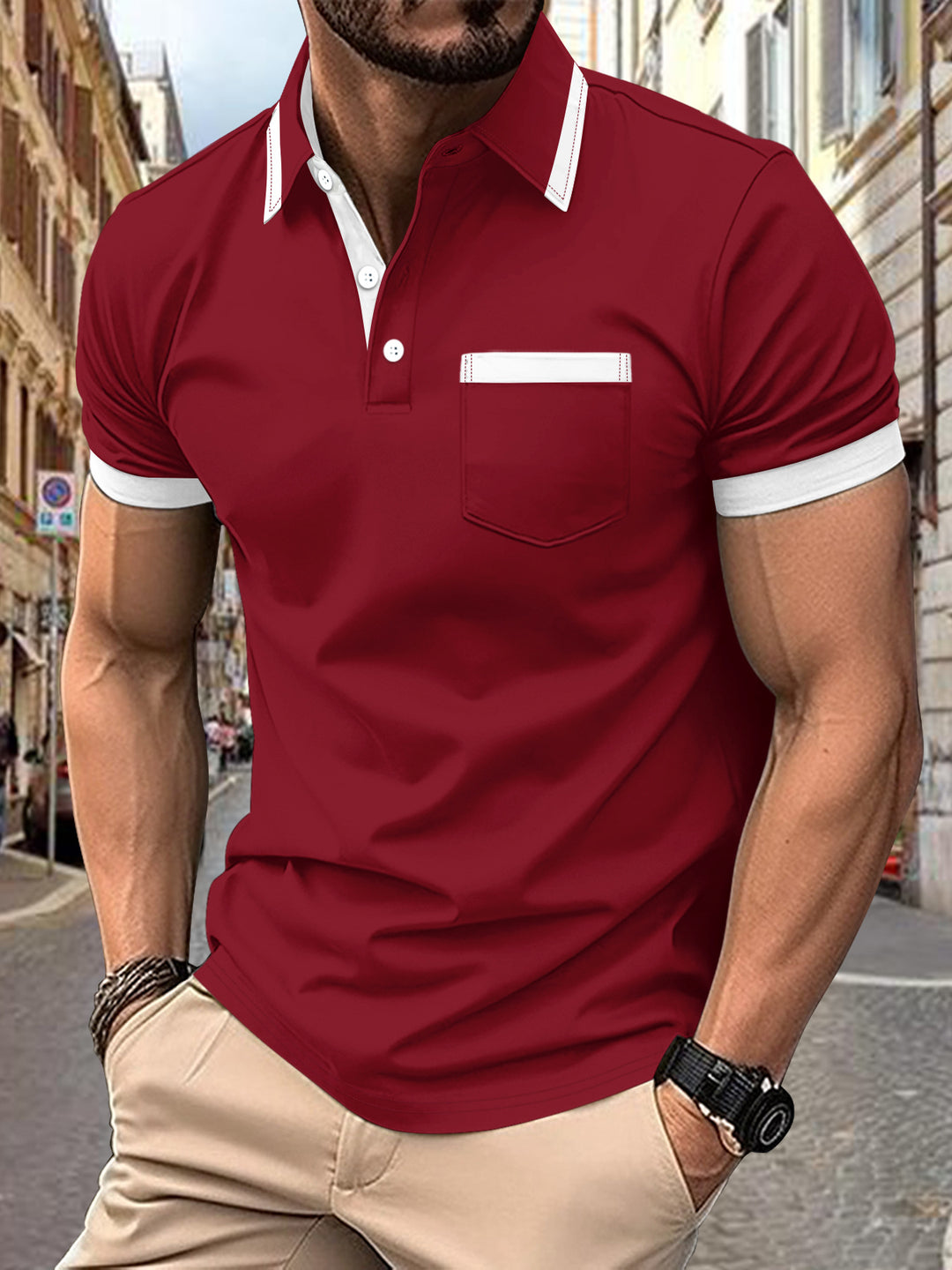 Herren modernes Polo-Shirt mit Kontrastkragen Drune