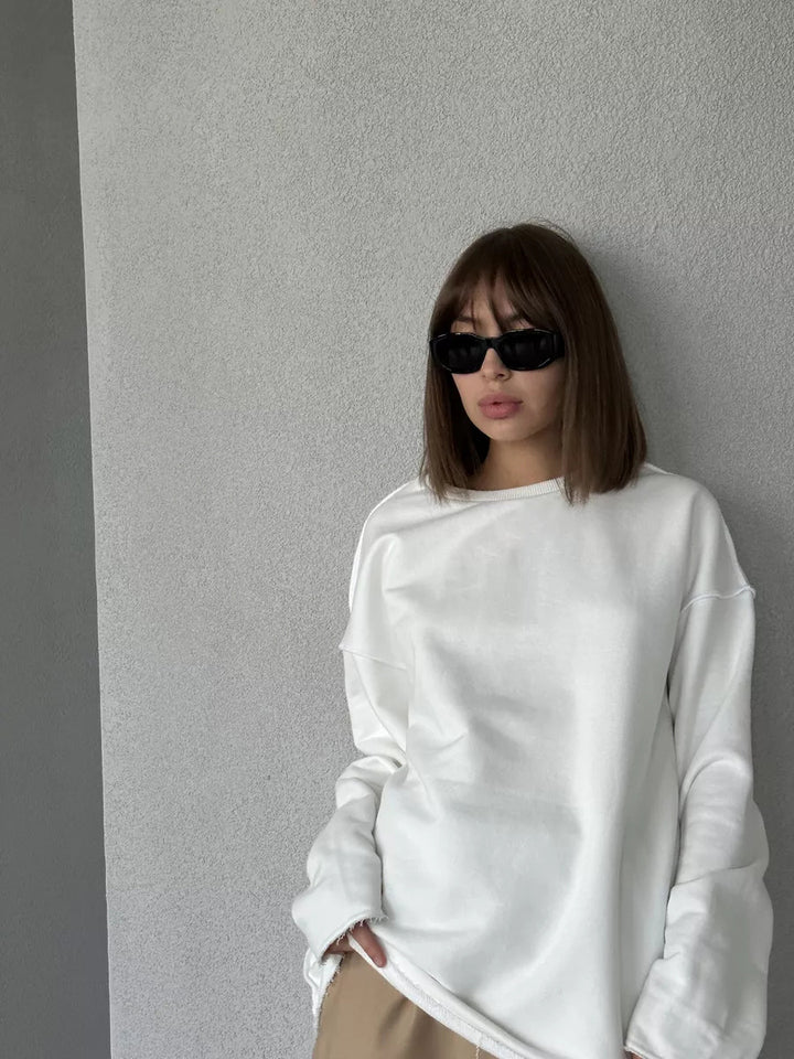 Damen Oversize-Sweatshirt mit rohem Saum und überschnittenen Schultern Drune