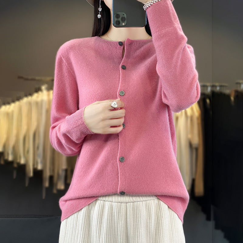 Damen Leichter Feinstrick-Cardigan mit Kaschmir‑Optik, Rundhalsausschnitt und verdeckter Knopfleiste Drune
