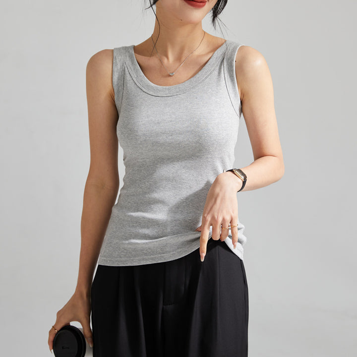 Damen Weiches Ripp-Top mit Eleganter Rundhalsausschnitt Drune