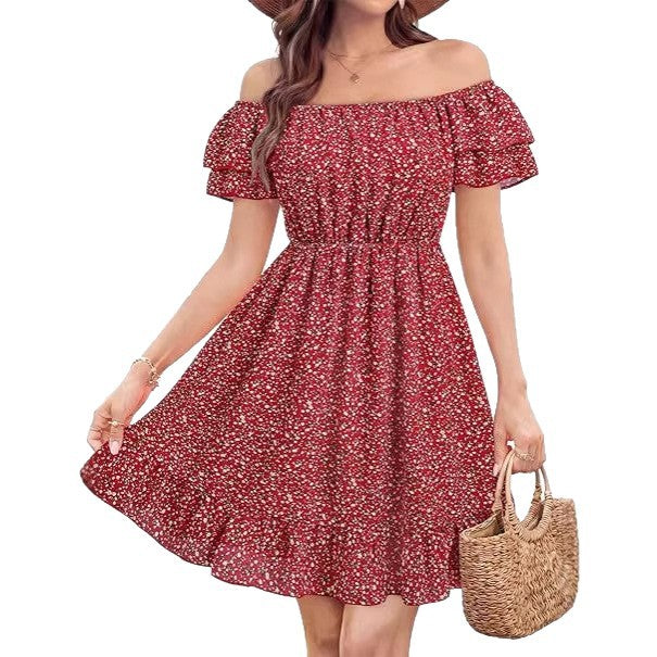 Damen lässiges Sommerkleid mit Rüschendetails Drune