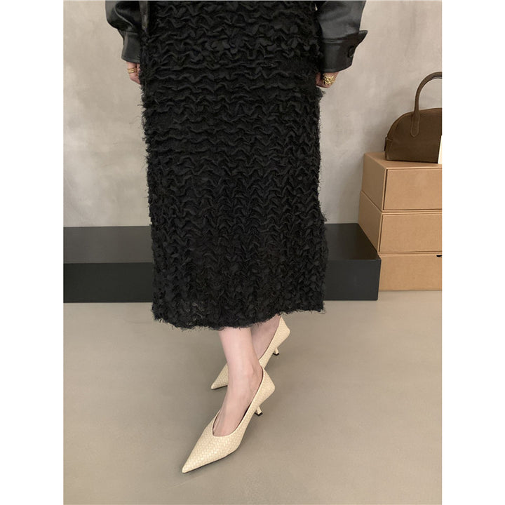 Damen Elegante spitz zulaufende Flechtleder-Pumps mit sculpted Kitten-Absatz Drune
