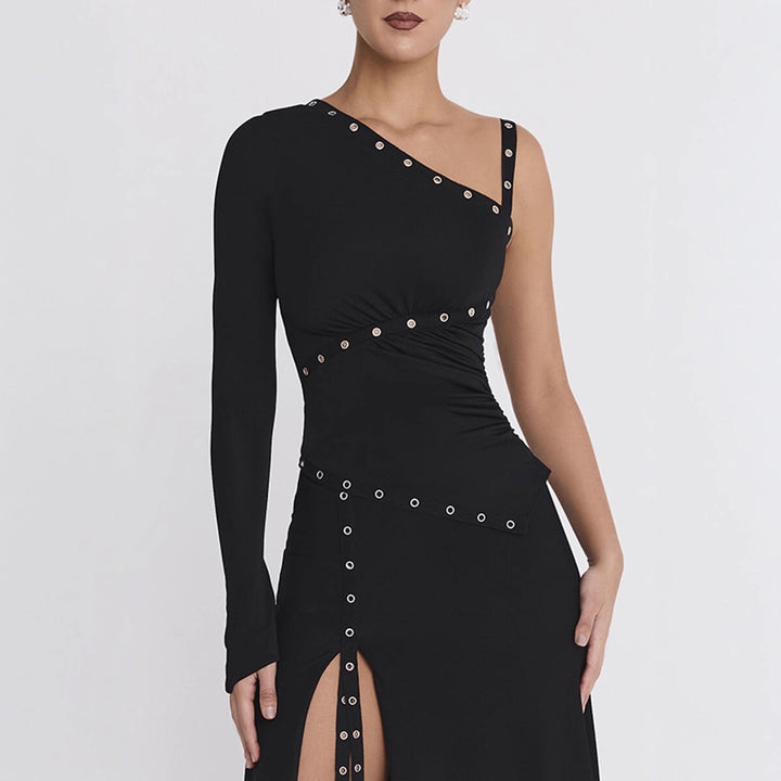 Damen Elegantes Oberteil mit asymmetrischem Schnitt und dekorativen Ösen Drune