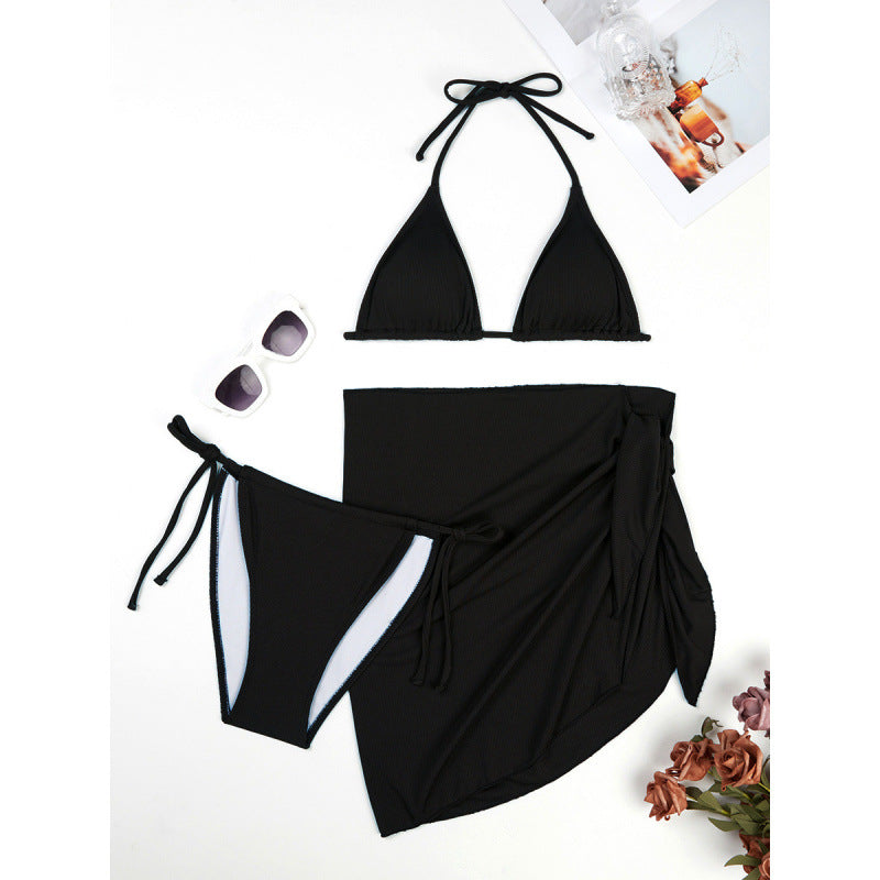 Damen Triangel-Bikini-Set mit elegantem Wickelrock und verstellbaren Trägern Drune