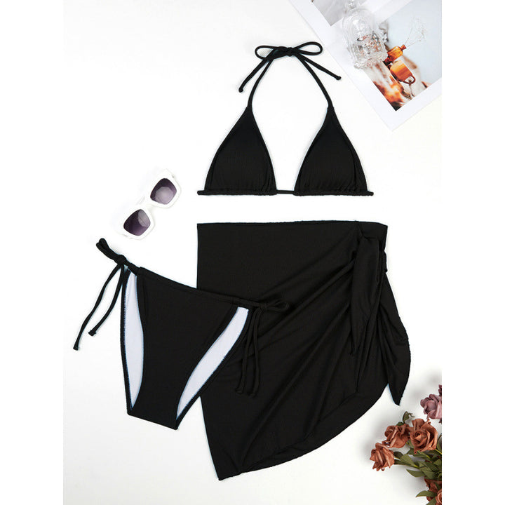 Damen Triangel-Bikini-Set mit elegantem Wickelrock und verstellbaren Trägern Drune