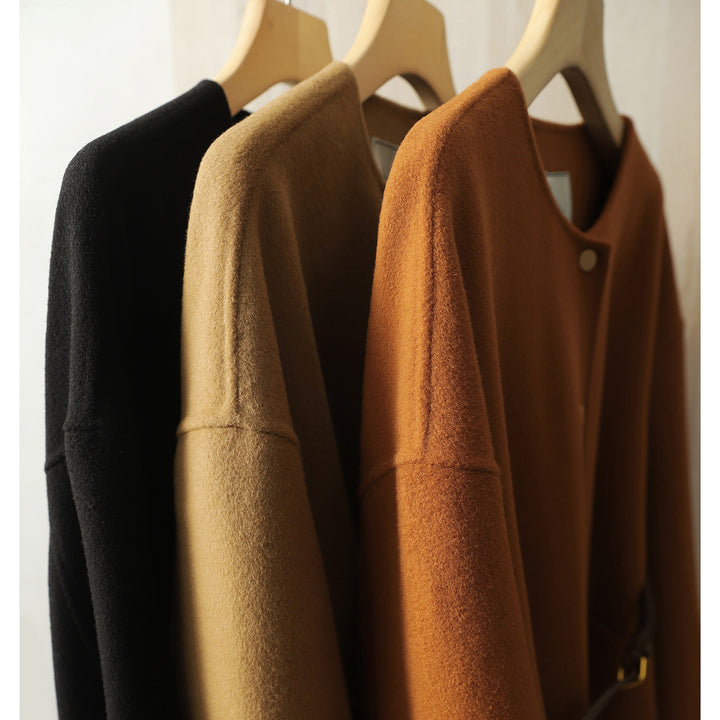 Damen Lässiger und eleganter Wollmantel mit Gürtel Drune